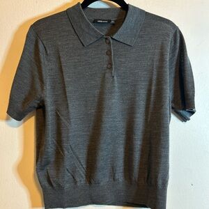 Mango 100% Wool Women’s Short-Sleeve Polo Shirt - Charcoal Gray